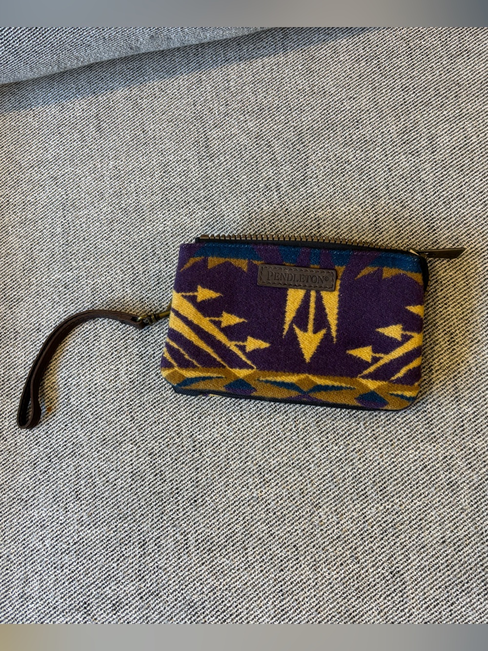 Pendleton Purple & Gold Geometric Wool Wristlet Clutch